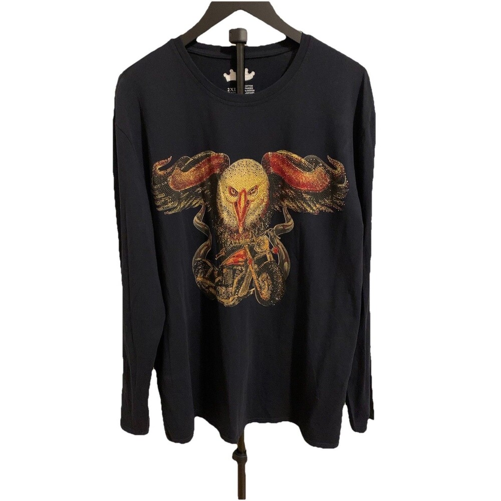 Heads Or Tails Mens Size 2XL Shirt Eagle Motorcycle Rhinestone Studded Biker